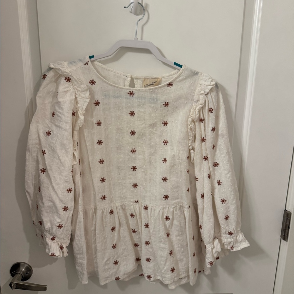 Universal Thread White Blouse with Brown Floral Pattern